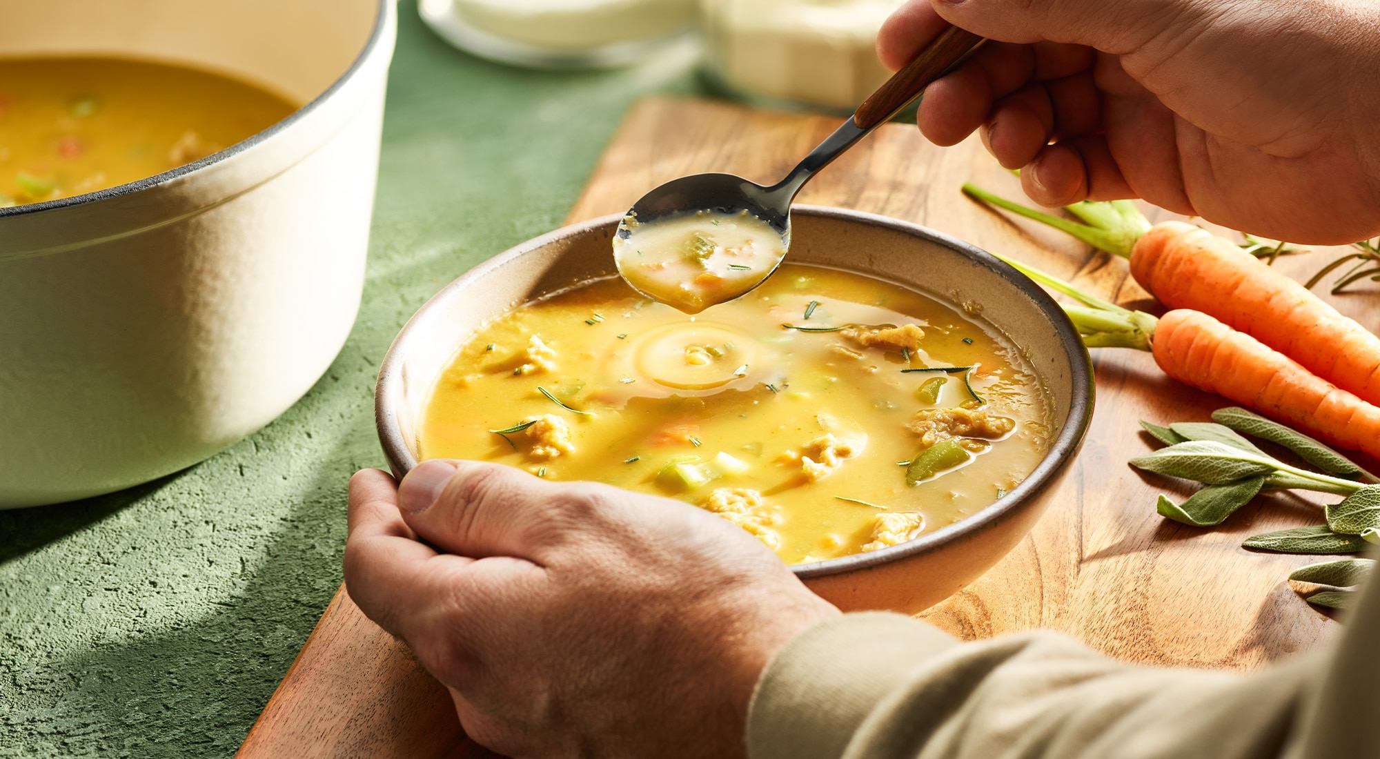 root vegetable soup and dumplings