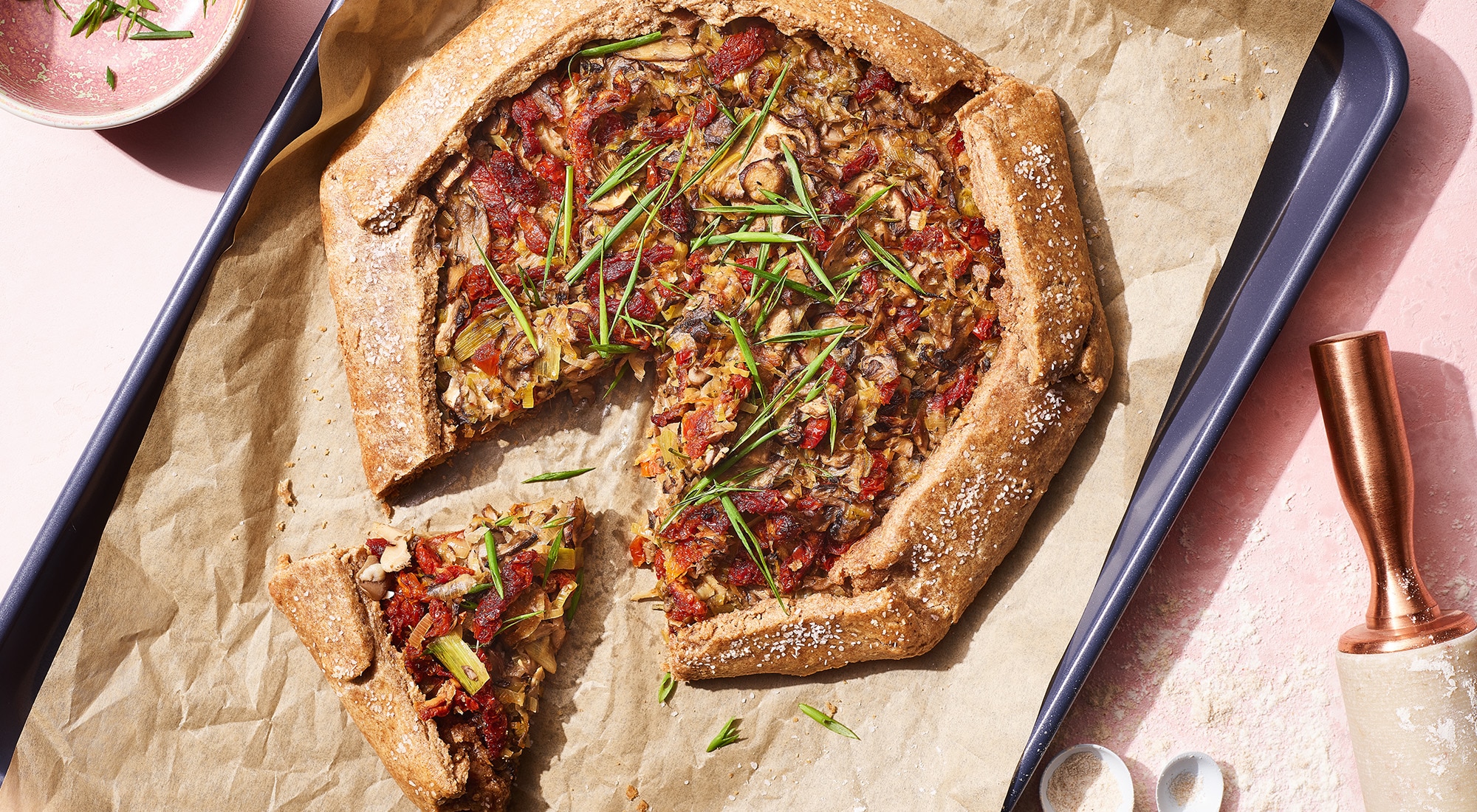 Mushroom, Spring Onion and Sun-Dried Tomato Galette