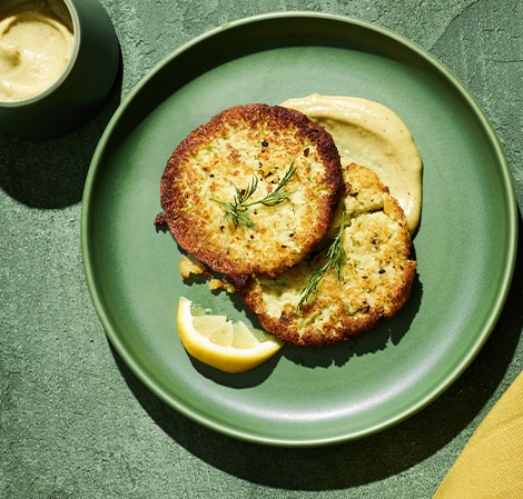 Cauliflower Scallion Cakes with Lemon Dill Cream