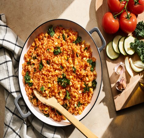 Tomato and Spring Vegetable Risotto Bowl of Tomato and Spring Vegetable Risotto