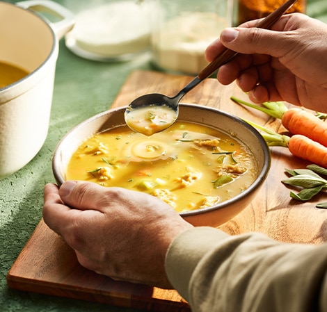 root vegetable soup and dumplings
