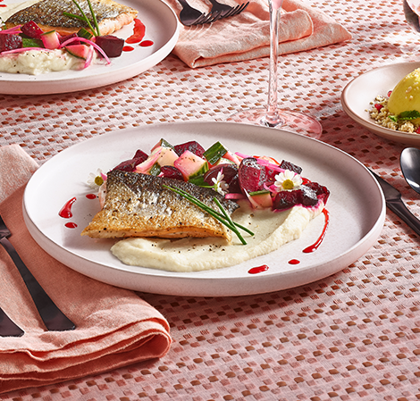 Pan-seared Salmon, Parsnip Puree, and Beet Salad Pan-seared Salmon, Parsnip Puree, and Beet Salad
