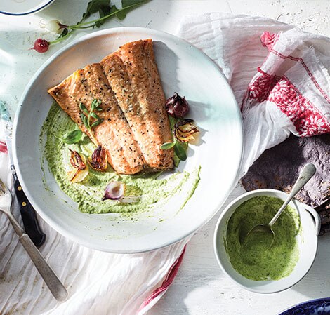 Sea Trout with Green Herbed Pepian Sauce and Red Pearl Onions SeaTroutWithHerbedPepianSauce.jpg