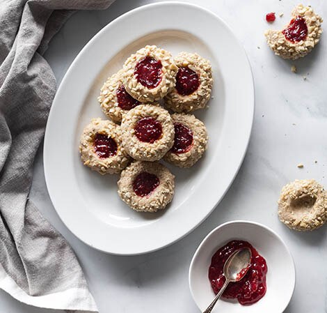 Thumbprint Cookies thumbprint cookies with a platter and jam on the side
